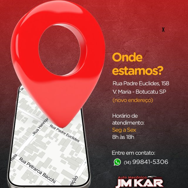 📍 ONDE ESTAMOS?

Rua Padre Euclides, 158 - V. Maria - Botucatu SP
(novo endereço)

⏰ Horário de atendimento:
Segunda a sexta: 8h às 18h

Entre em contato pelo WhatsApp:
(14) 99841-5306

#JMKAR #OficinaBotucatu #MecânicaBotucatu #OndeEstamos #Localização #CarroFrances #CâmbioAutomático