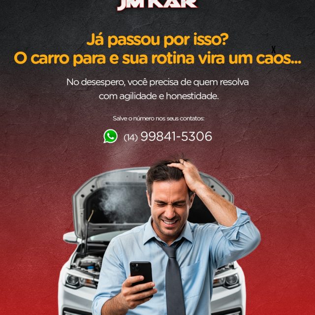 Já passou por isso? O carro para e sua rotina vira um caos...

No desespero, você precisa de quem resolva com agilidade e honestidade.

Na JM KAR, você encontra:

✅ Atendimento urgente
✅ Orçamento transparente
✅ Mecânica em geral: freios, injeção eletrônica, suspensão
✅ Especialistas em carros franceses: Peugeot, Citroën, Renault
✅ Manutenção em câmbio automático

Salve nossos contatos antes da emergência!
📱 WhatsApp: (14) 99841-5306
📍 Endereço: R. Ângelo Simoneti, 372 - Vila Paulista, Botucatu - SP

#SocorroMecânico #JMKAR #CarroParado #AssistênciaUrgente #OficinaDeConfiança #MecânicaGeral #CarrosFranceses #CâmbioAutomático