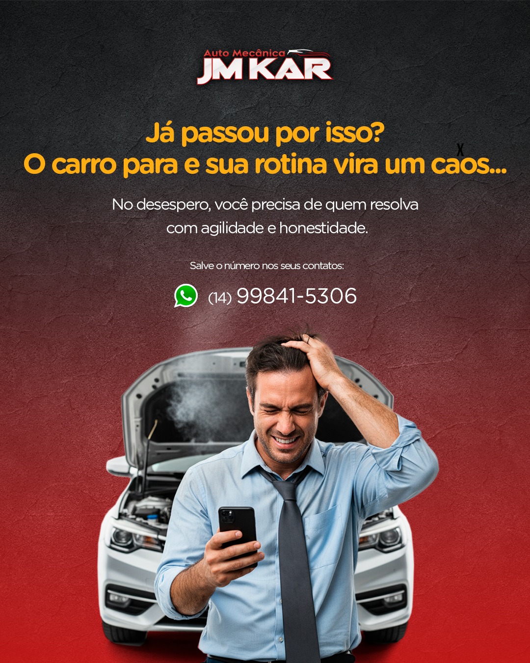 Já passou por isso? O carro para e sua rotina vira um caos...

No desespero, você precisa de quem resolva com agilidade e honestidade.

Na JM KAR, você encontra:

✅ Atendimento urgente
✅ Orçamento transparente
✅ Mecânica em geral: freios, injeção eletrônica, suspensão
✅ Especialistas em carros franceses: Peugeot, Citroën, Renault
✅ Manutenção em câmbio automático

Salve nossos contatos antes da emergência!
📱 WhatsApp: (14) 99841-5306
📍 Endereço: R. Ângelo Simoneti, 372 - Vila Paulista, Botucatu - SP

#SocorroMecânico #JMKAR #CarroParado #AssistênciaUrgente #OficinaDeConfiança #MecânicaGeral #CarrosFranceses #CâmbioAutomático