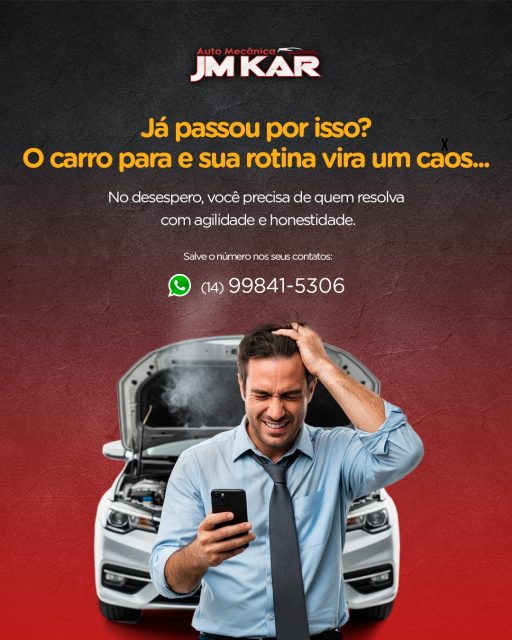 Já passou por isso? O carro para e sua rotina vira um caos...

No desespero, você precisa de quem resolva com agilidade e honestidade.

Na JM KAR, você encontra:

✅ Atendimento urgente
✅ Orçamento transparente
✅ Mecânica em geral: freios, injeção eletrônica, suspensão
✅ Especialistas em carros franceses: Peugeot, Citroën, Renault
✅ Manutenção em câmbio automático

Salve nossos contatos antes da emergência!
📱 WhatsApp: (14) 99841-5306
📍 Endereço: R. Ângelo Simoneti, 372 - Vila Paulista, Botucatu - SP

#SocorroMecânico #JMKAR #CarroParado #AssistênciaUrgente #OficinaDeConfiança #MecânicaGeral #CarrosFranceses #CâmbioAutomático